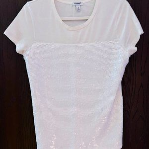 Old Navy White Sequin Crew Neck T Shirt